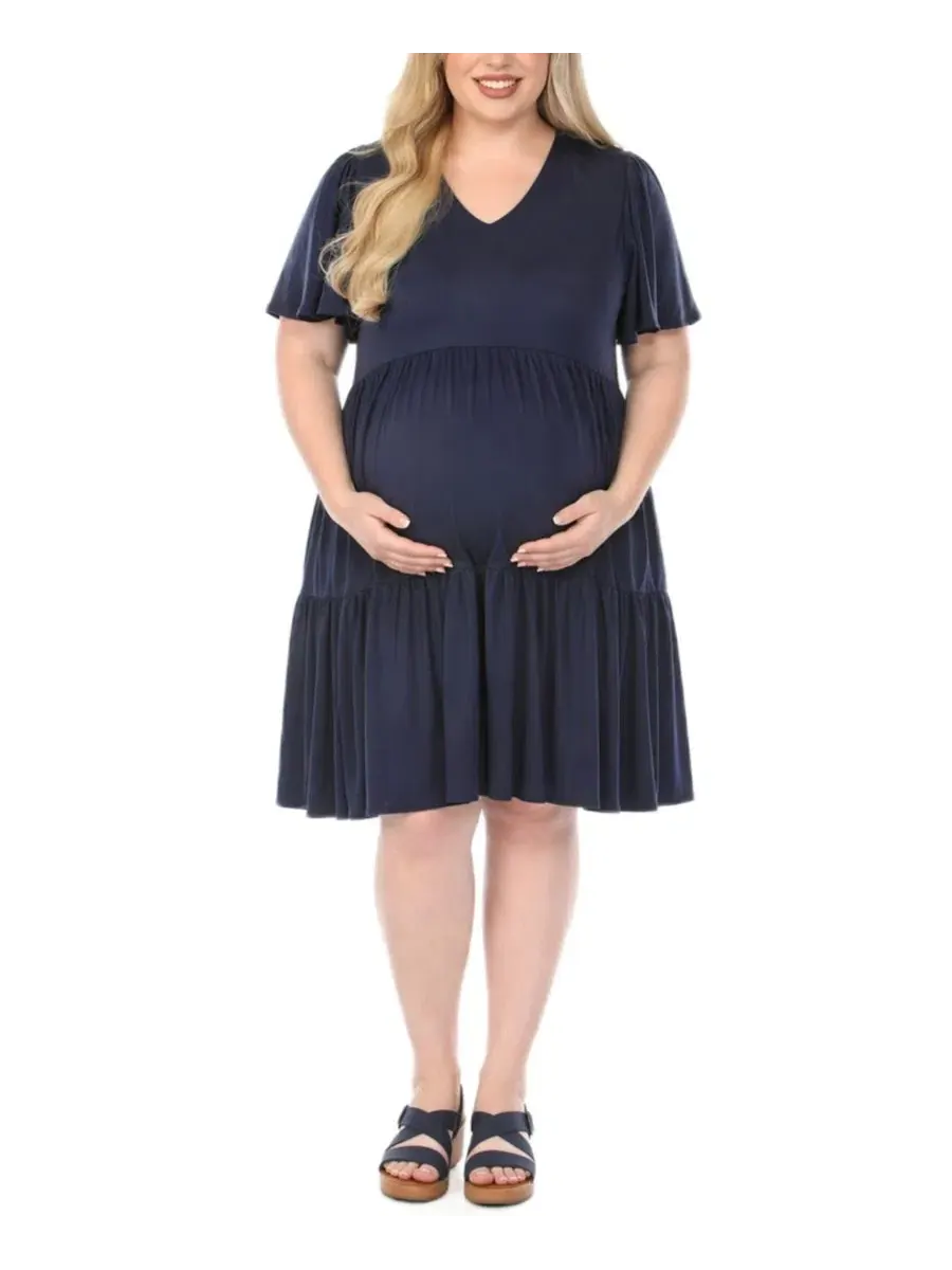 Платье для беременных без рукавов, с V-образным вырезом, модель Plus Size Short-Sleeve Tiered — изображение 2 из 4