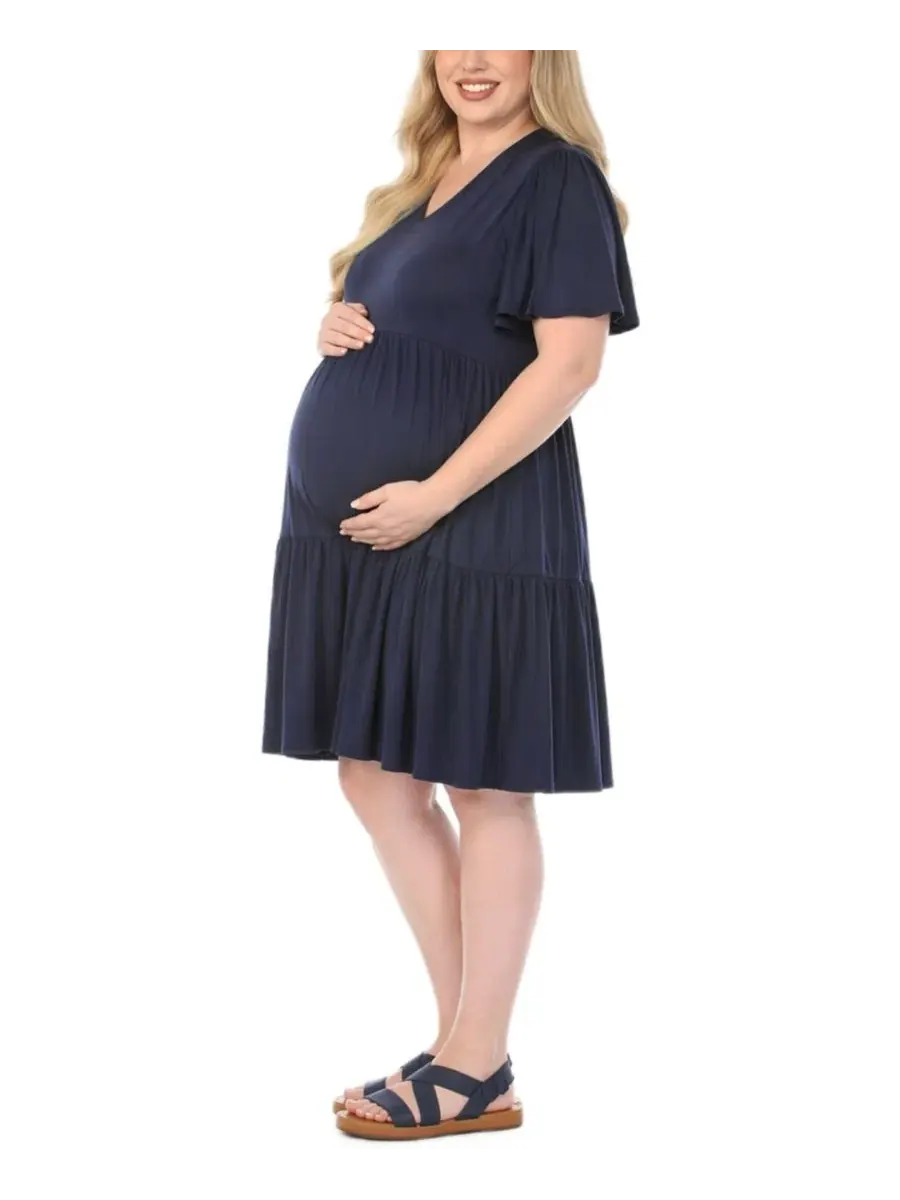 Платье для беременных без рукавов, с V-образным вырезом, модель Plus Size Short-Sleeve Tiered — изображение 3 из 4