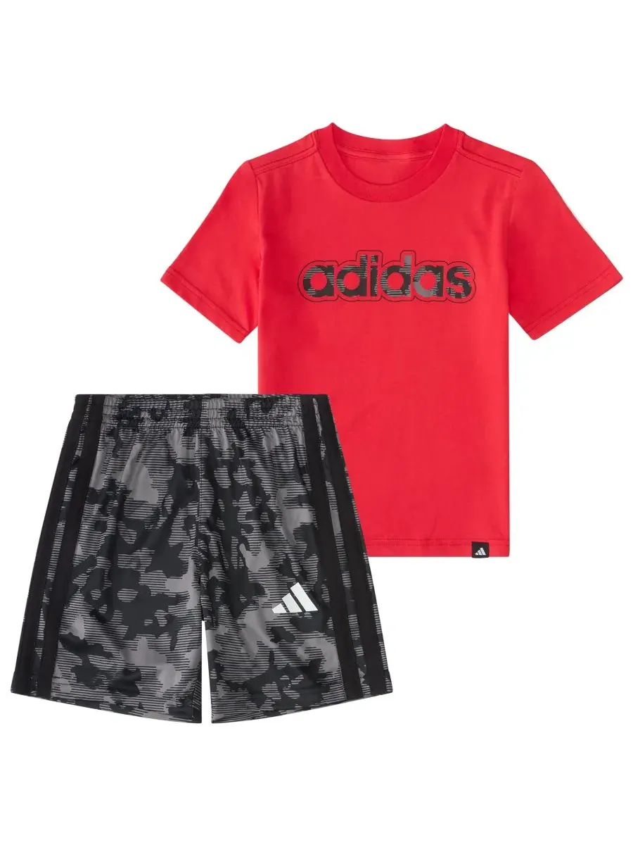 Комплект из футболки и шорт 2 предмета, с принтом adidas — изображение 1 из 4, красный/серый