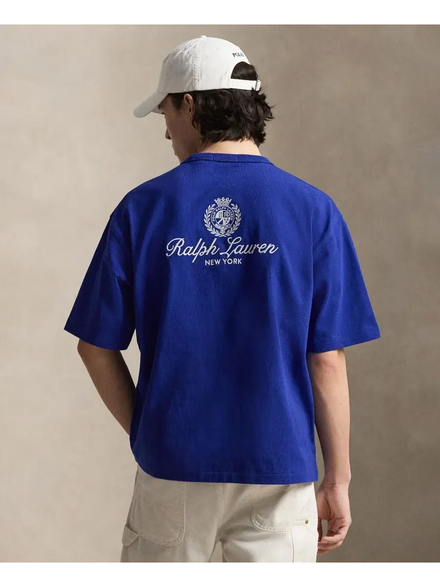 Футболка мужская с вышивкой, свободный крой Polo Ralph Lauren — изображение 1 из 5, голубой