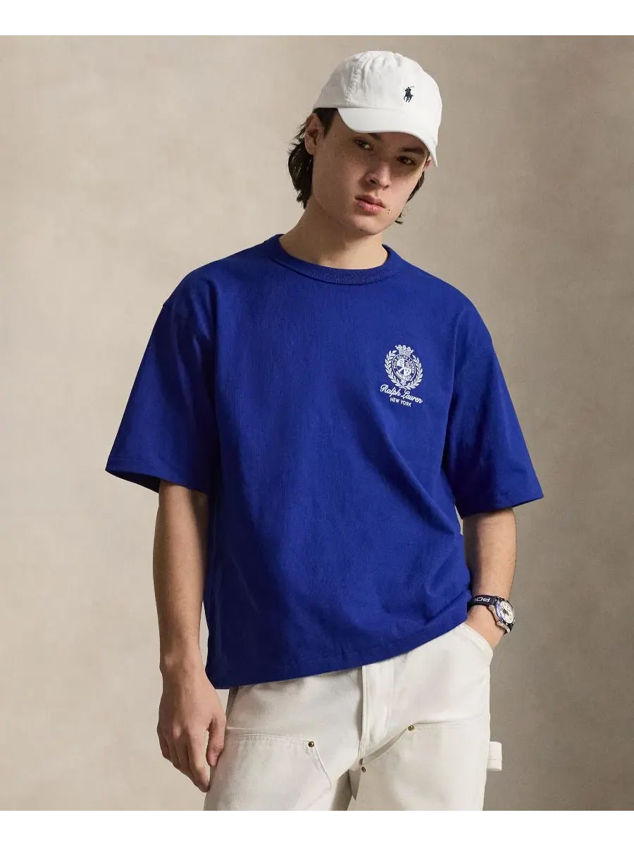 Футболка мужская с вышивкой, свободный крой Polo Ralph Lauren — изображение 3 из 5, голубой