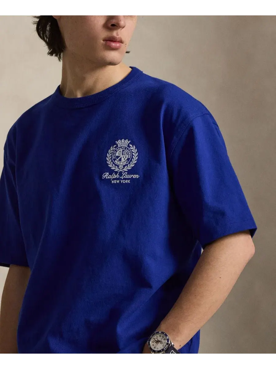 Футболка мужская с вышивкой, свободный крой Polo Ralph Lauren — изображение 4 из 5, голубой