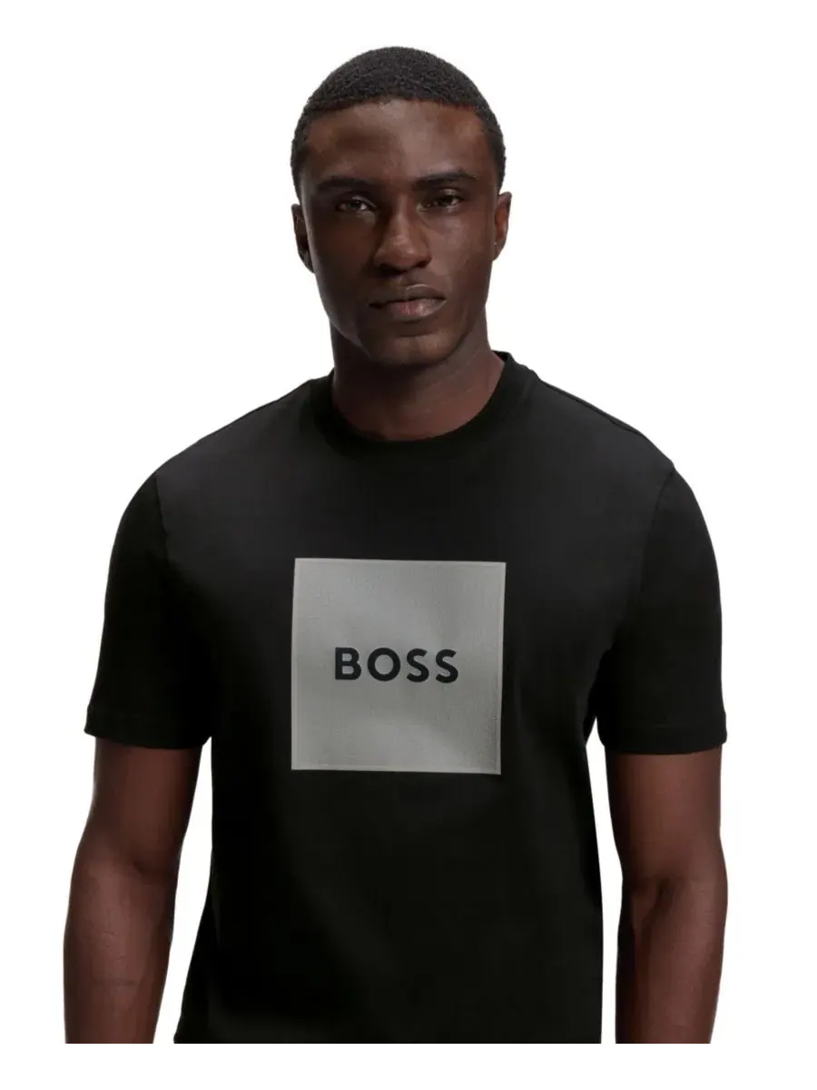 Футболка с коротким рукавом из хлопка, модель Regular Fit Hugo Boss — изображение 5 из 9, черный