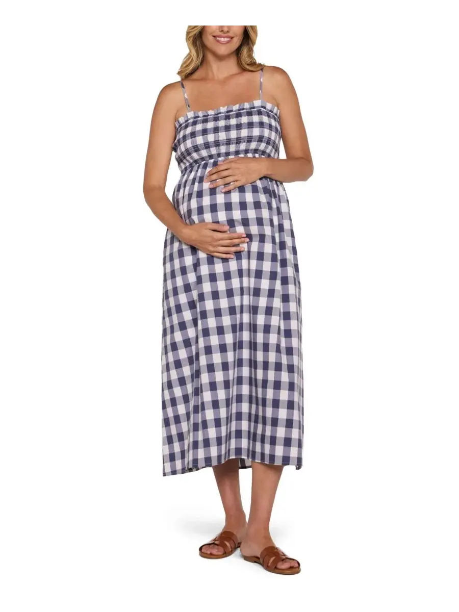 Макси-платье для беременных без рукавов с отрезной резинкой, модель Smocked Maxi Dress With — изображение 1 из 5, синий белый