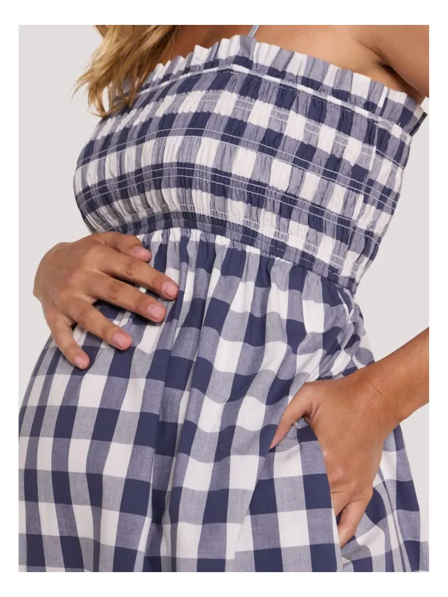 Макси-платье для беременных без рукавов с отрезной резинкой, модель Smocked Maxi Dress With — изображение 2 из 5, синий белый
