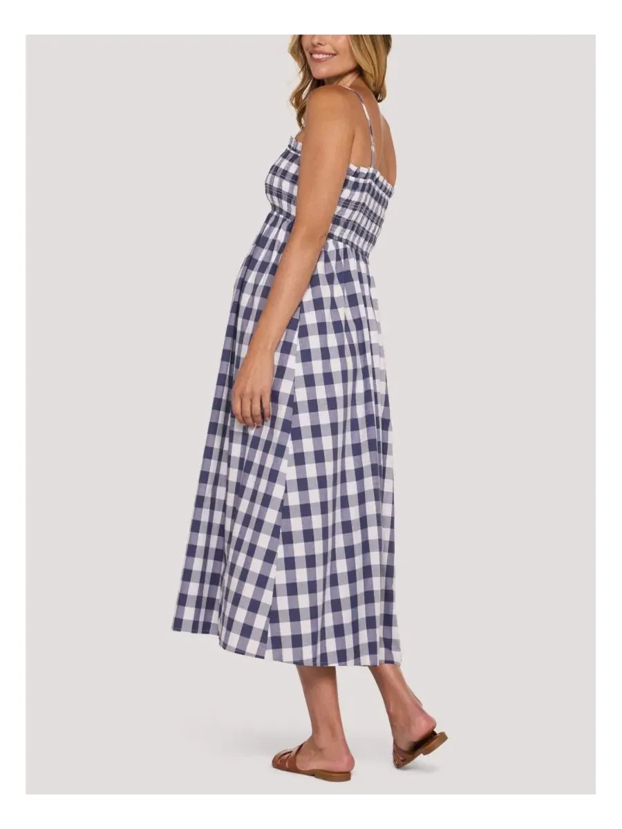 Макси-платье для беременных без рукавов с отрезной резинкой, модель Smocked Maxi Dress With — изображение 3 из 5, синий белый