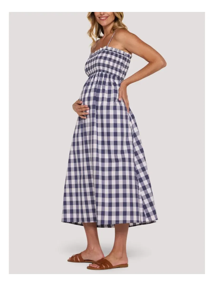 Макси-платье для беременных без рукавов с отрезной резинкой, модель Smocked Maxi Dress With — изображение 4 из 5, синий белый