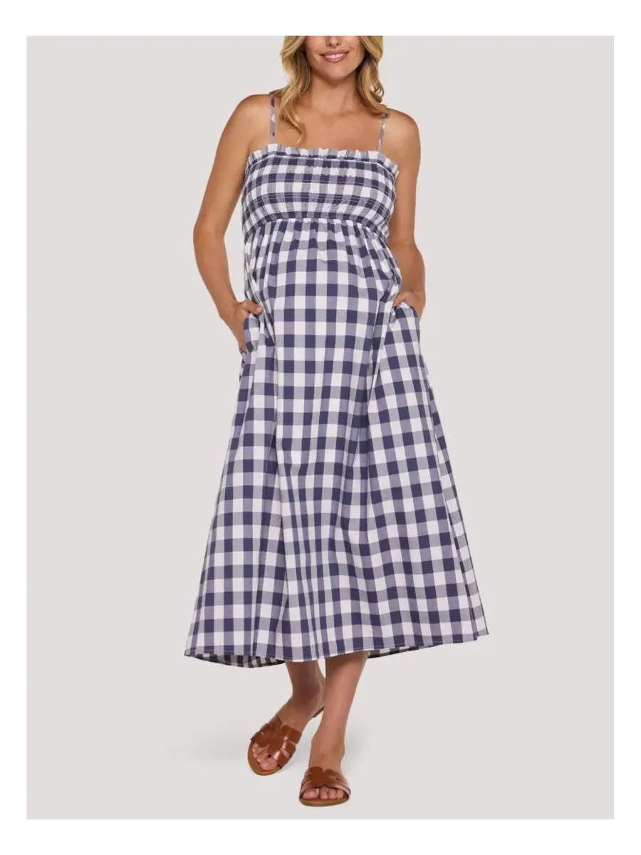 Макси-платье для беременных без рукавов с отрезной резинкой, модель Smocked Maxi Dress With — изображение 5 из 5, синий белый