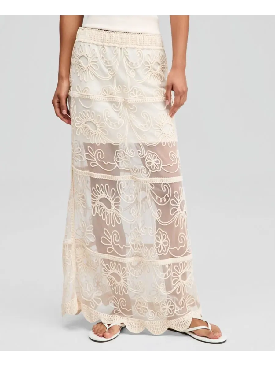 Юбка макси из сетки с вышивкой сутаж, модель Soutache Mesh Maxi Skirt And Now This — изображение 3 из 4, коричневый