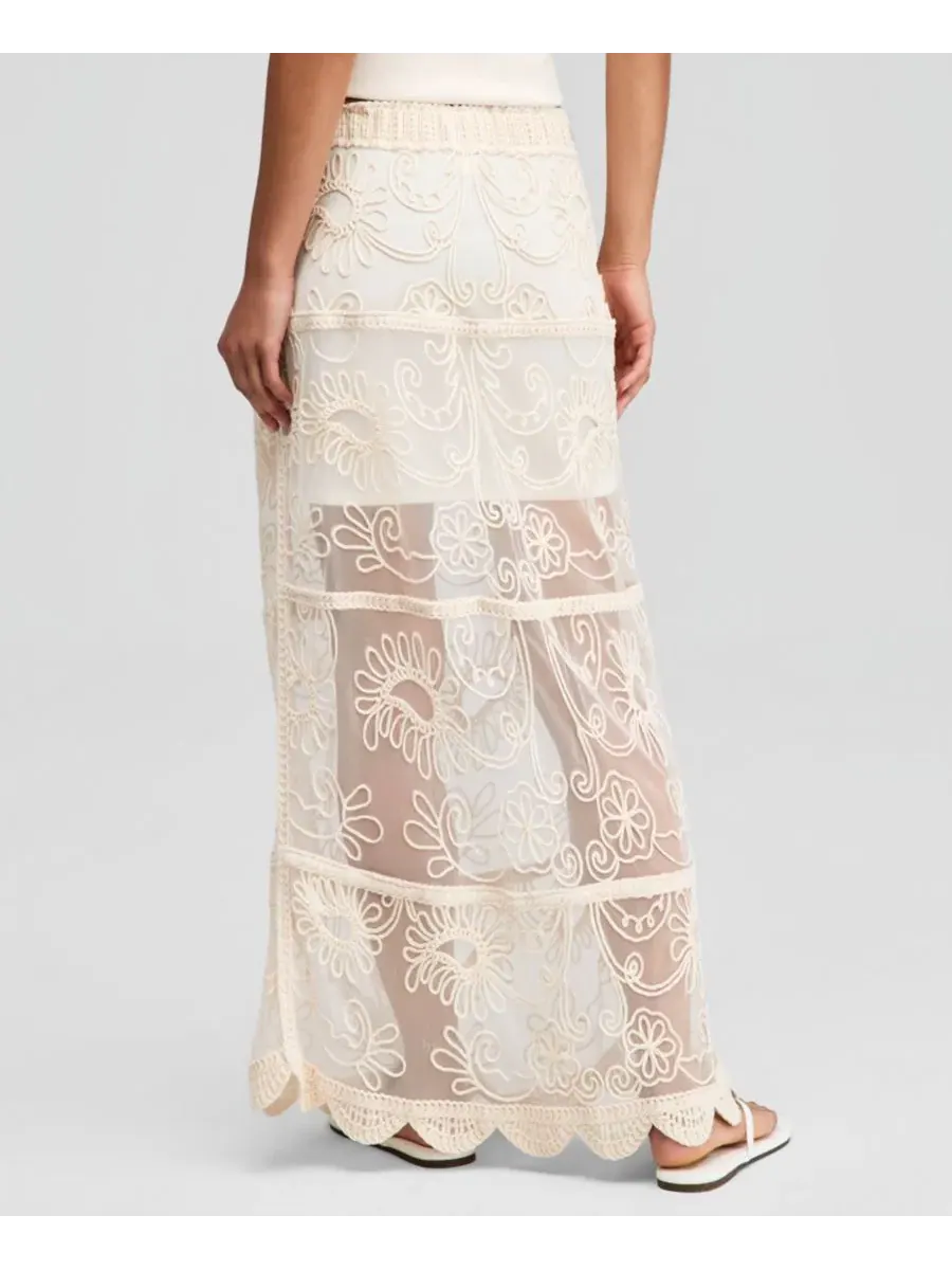 Юбка макси из сетки с вышивкой сутаж, модель Soutache Mesh Maxi Skirt And Now This — изображение 4 из 4, коричневый