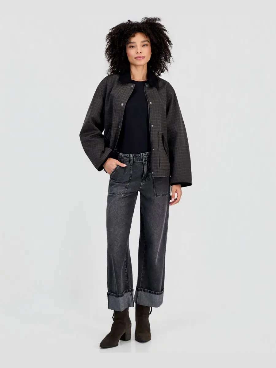 Женская куртка-бомбер с воротником из вельвета, модель Corduroy-Collar Short Wax Barn Jacket