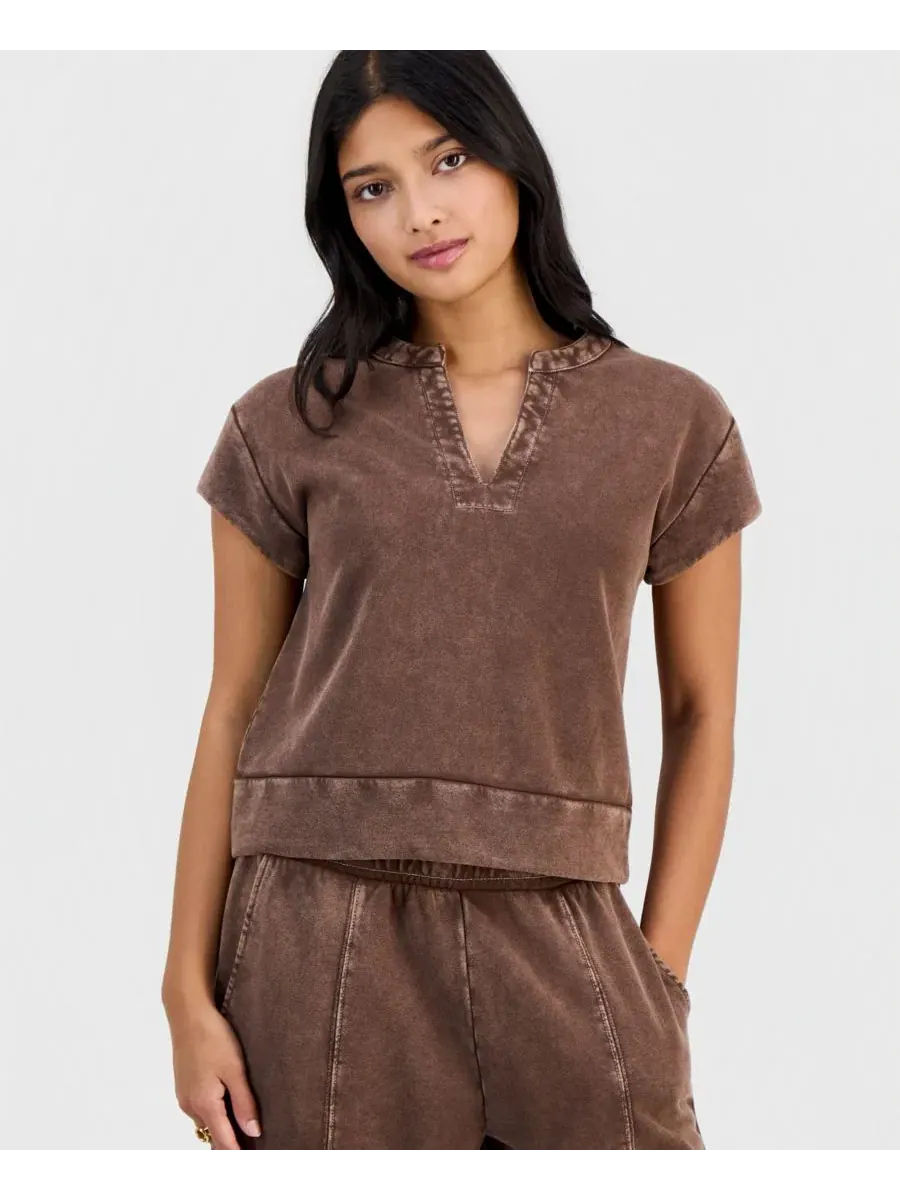 Топ с разрезом и коротким рукавом из французского футера Petite And Now This