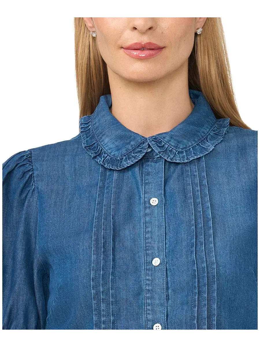 Блуза с воланами и короткими пышными рукавами, модель Puff-Sleeve Cropped Ruffle-Collar Top CeCe — изображение 3 из 4