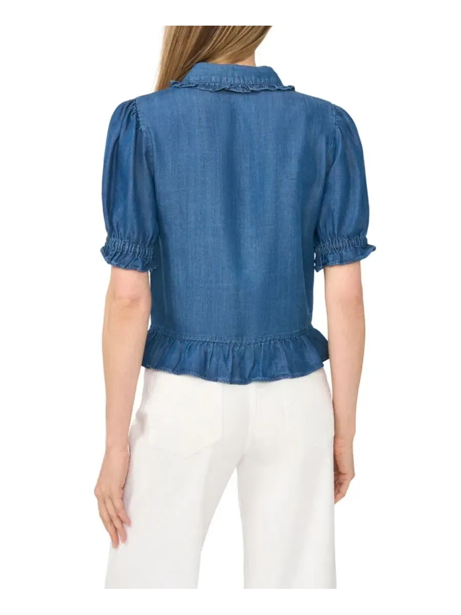 Блуза с воланами и короткими пышными рукавами, модель Puff-Sleeve Cropped Ruffle-Collar Top CeCe — изображение 4 из 4