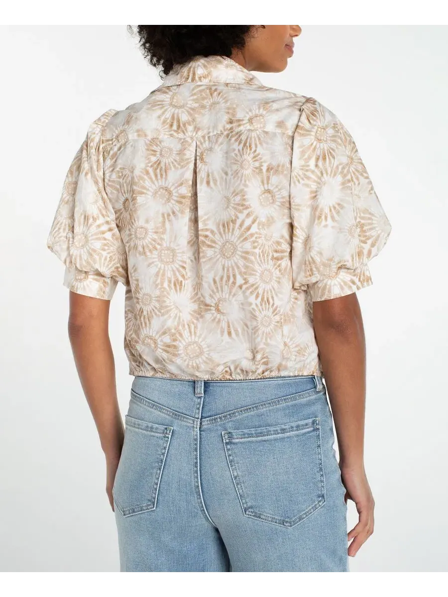 Блузка с коротким рукавом-фонарик и цветочным принтом, модель Petite Puff-Sleeve Shirt Liverpool — изображение 3 из 3