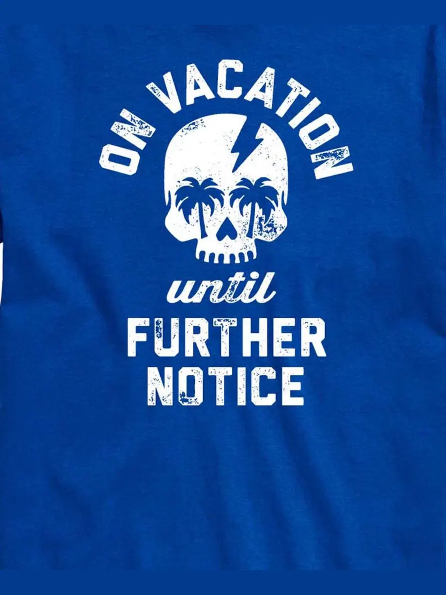 Футболка с принтом On Vacation Until Further Notice AIRWAVES — изображение 3 из 3, синий