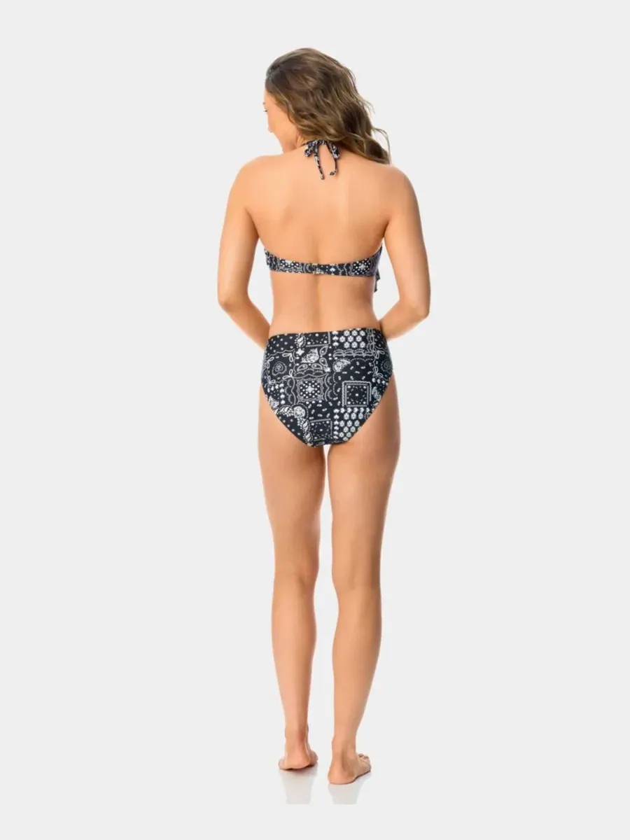 Топ бикини с бандана-принтом, модель Bandeau Neck California Waves — изображение 2 из 9, черный