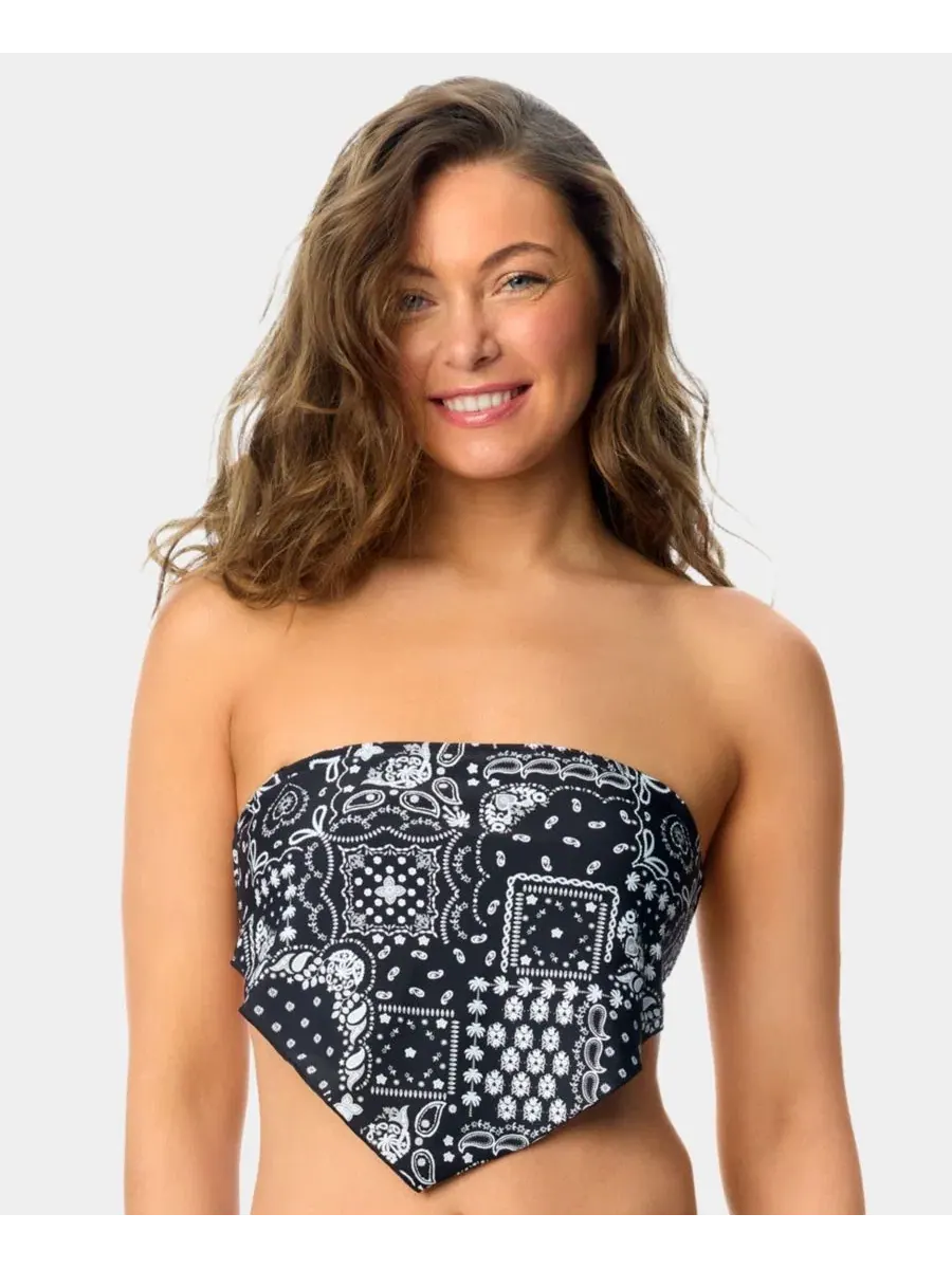 Топ бикини с бандана-принтом, модель Bandeau Neck California Waves — изображение 6 из 9, черный