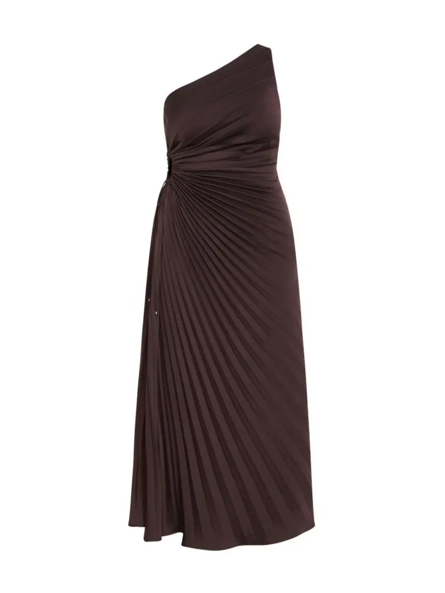 Платье макси с одним плечом Aliza One Shoulder Pleat Maxi Dress, City Chic — изображение 4 из 5, шоколад