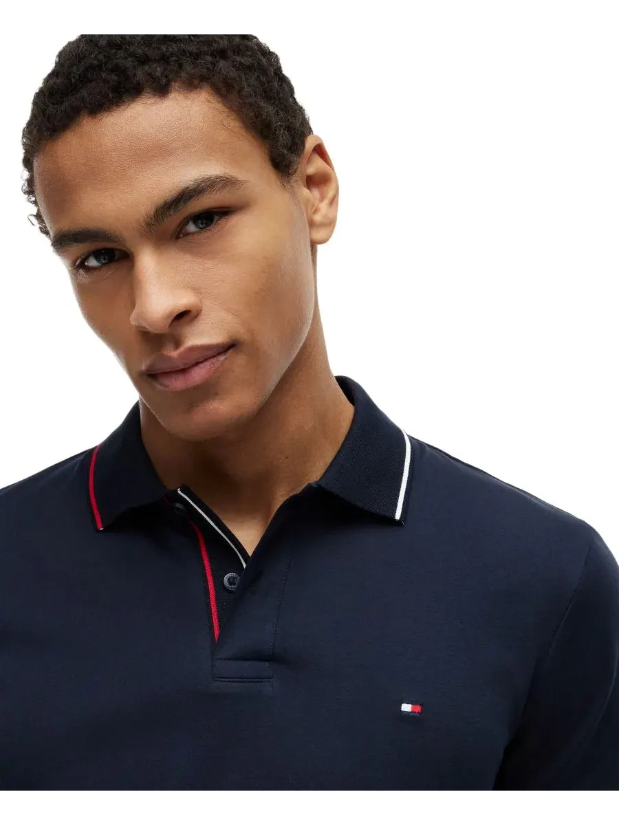 Мужская поло-рубашка приталенного кроя с гладкой поверхностью Tommy Hilfiger — изображение 3 из 4, голубой