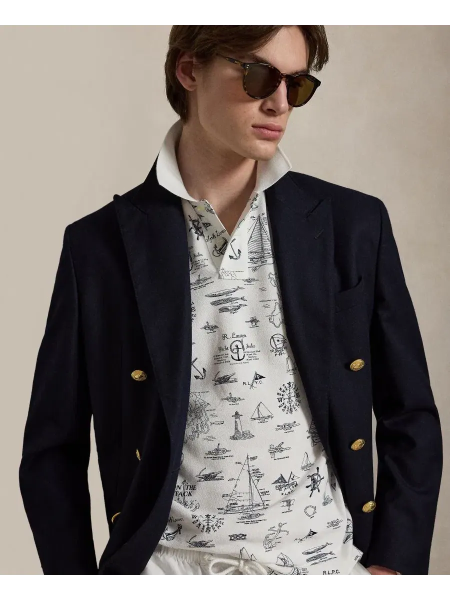 Мужская приталенная рубашка-поло в морском стиле из сетчатой ткани Polo Ralph Lauren — изображение 4 из 6, белый