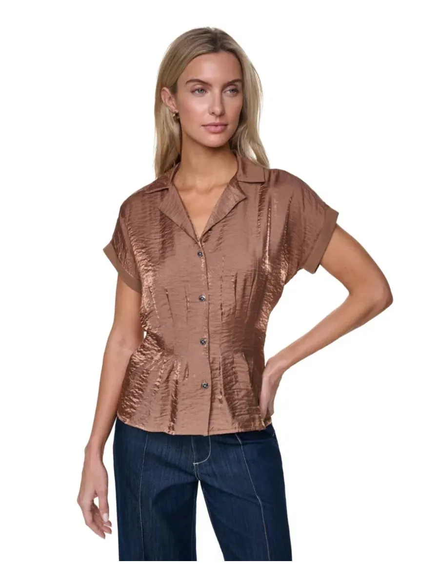 Женская рубашка с коротким рукавом и складками Nautica — изображение 1 из 6, ячмень