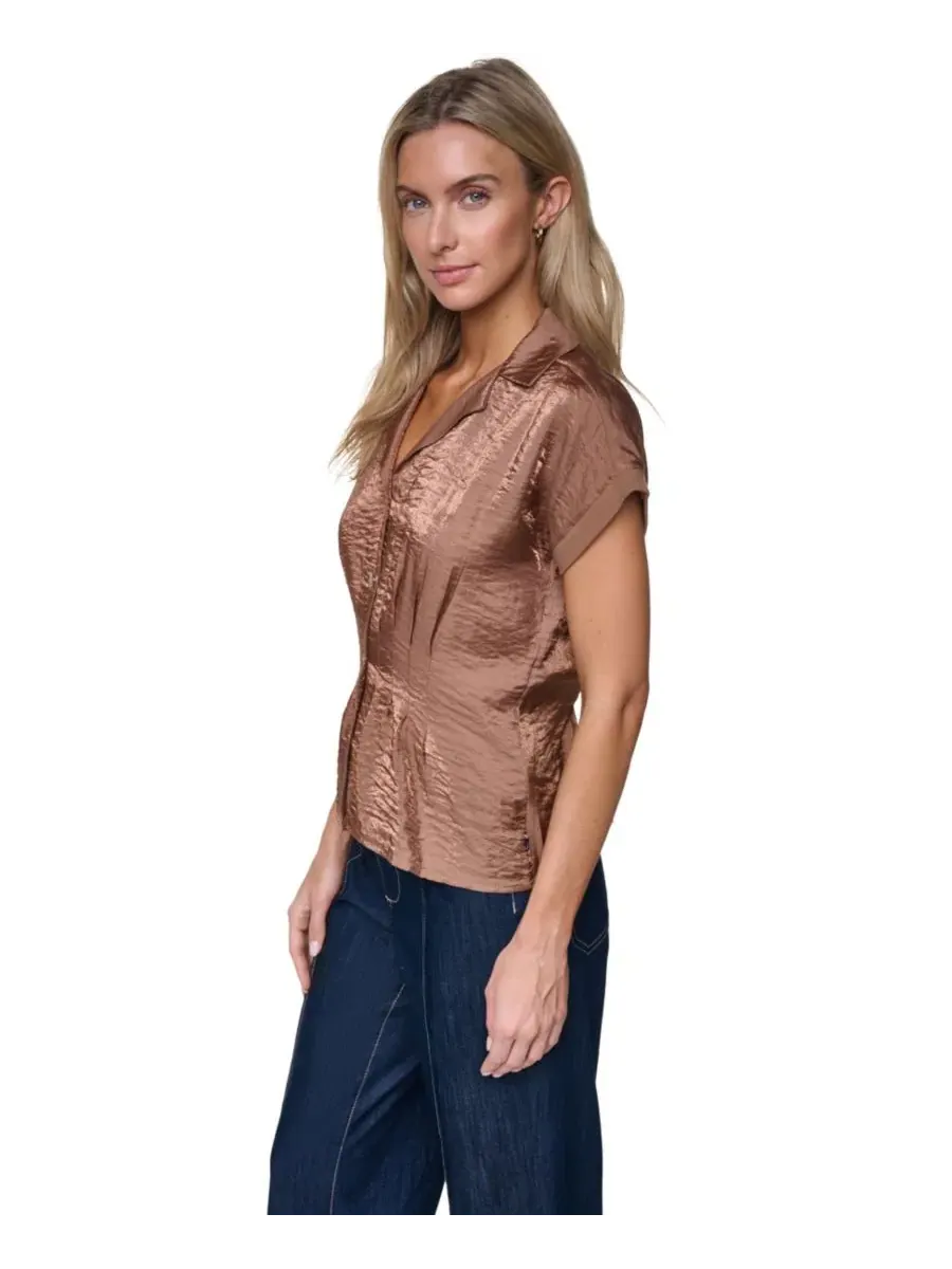 Женская рубашка с коротким рукавом и складками Nautica — изображение 3 из 6, ячмень