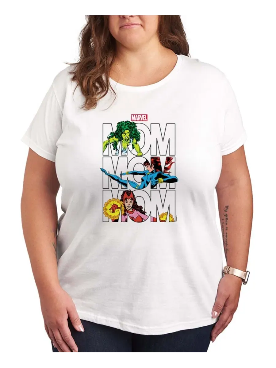 Футболка с коротким рукавом и графическим принтом Marvel Mom больших размеров Hybrid Apparel — изображение 1 из 3, белый