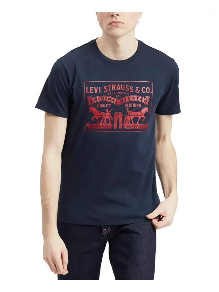 Мужская футболка с принтом 2-Horse, классический крой, круглый вырез Levi's — изображение 1 из 3, синий