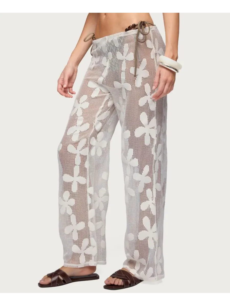 Женские прозрачные брюки Candace с цветочным принтом Edikted — изображение 4 из 5, бежевый