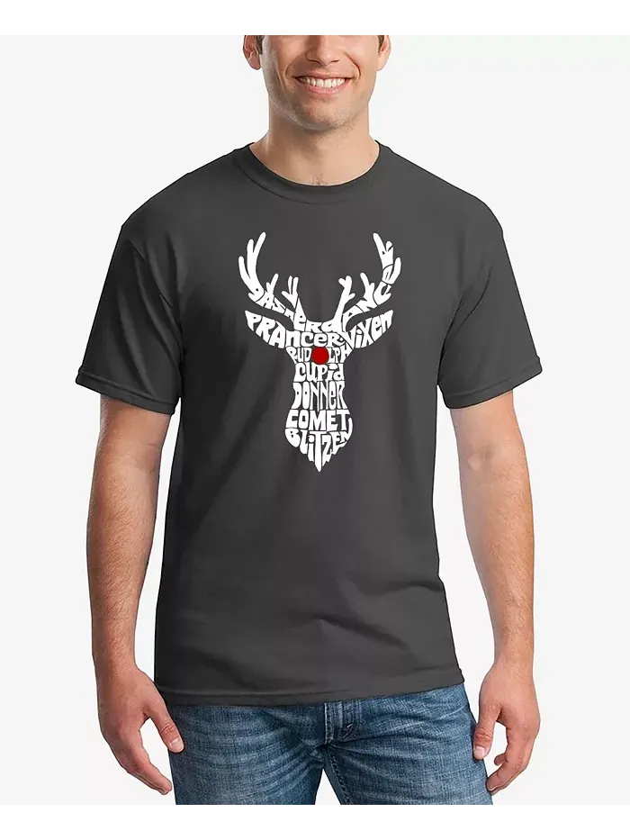 Мужская футболка с коротким рукавом Santa's Reindeer Word Art LA Pop Art — изображение 1 из 2, темный серый