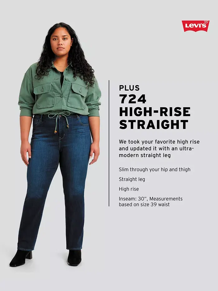 Модные джинсы прямого кроя с высокой посадкой 724 Plus Size Levi's — изображение 4 из 4, черный