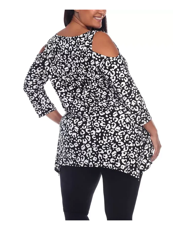Туника с открытыми плечами в леопардовом принте plus size White Mark — изображение 2 из 5, черный