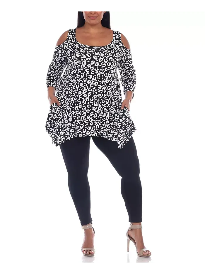 Туника с открытыми плечами в леопардовом принте plus size White Mark — изображение 5 из 5, черный