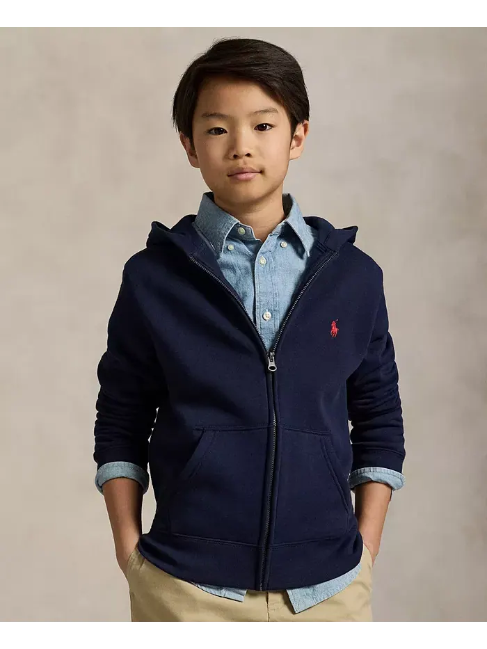 Хлопковый флисовый худи на молнии для мальчиков Big Boys Polo Ralph Lauren — изображение 1 из 7, темно-синий