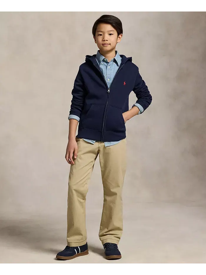 Хлопковый флисовый худи на молнии для мальчиков Big Boys Polo Ralph Lauren — изображение 2 из 7, темно-синий