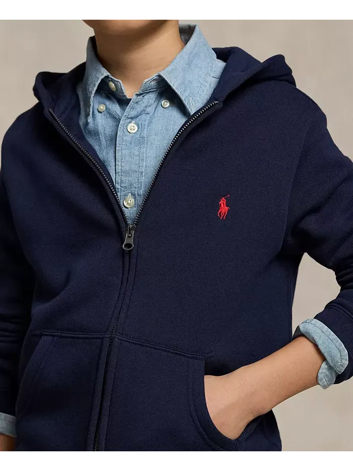Хлопковый флисовый худи на молнии для мальчиков Big Boys Polo Ralph Lauren — изображение 3 из 7, темно-синий