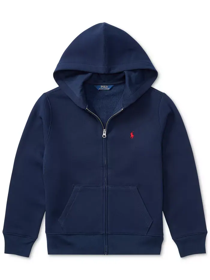 Хлопковый флисовый худи на молнии для мальчиков Big Boys Polo Ralph Lauren — изображение 4 из 7, темно-синий
