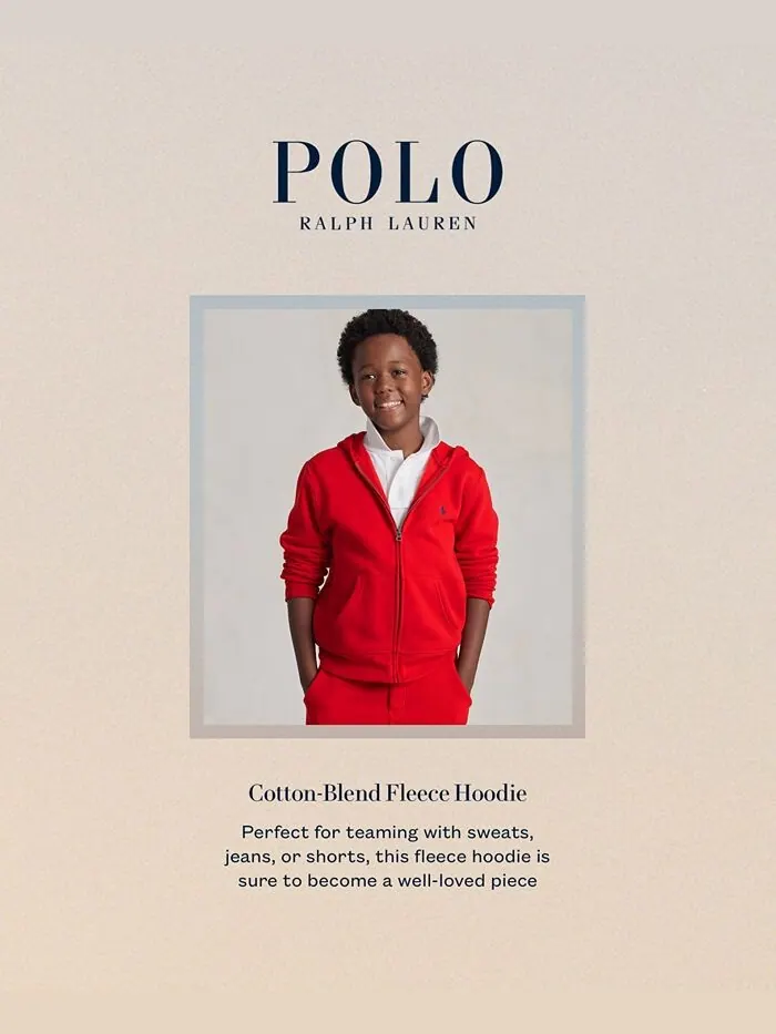 Толстовка на молнии из хлопкового флиса для больших мальчиков Polo Ralph Lauren — изображение 7 из 12, красный