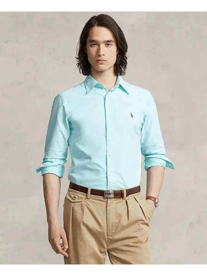 Мужская классическая оксфордская рубашка с длинным рукавом Polo Ralph Lauren — изображение 3 из 10, синий