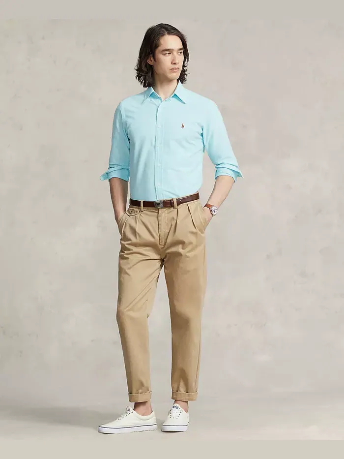 Мужская классическая оксфордская рубашка с длинным рукавом Polo Ralph Lauren — изображение 6 из 10, синий