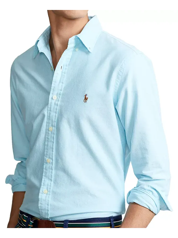 Мужская классическая оксфордская рубашка с длинным рукавом Polo Ralph Lauren — изображение 8 из 10, синий