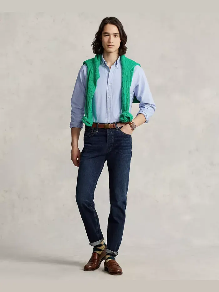 Мужская классическая оксфордская рубашка с длинным рукавом Polo Ralph Lauren — изображение 4 из 5, синий