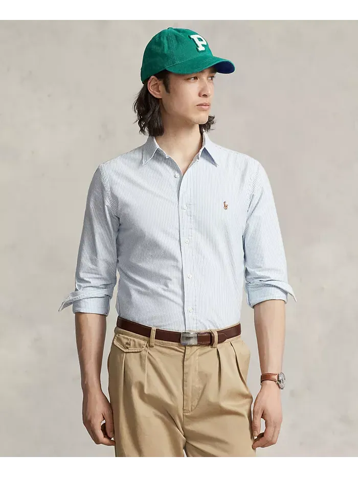 Мужская классическая оксфордская рубашка с длинным рукавом Polo Ralph Lauren — изображение 1 из 5, синий белый
