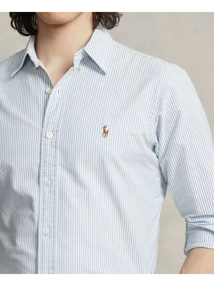 Мужская классическая оксфордская рубашка с длинным рукавом Polo Ralph Lauren — изображение 3 из 5, синий белый