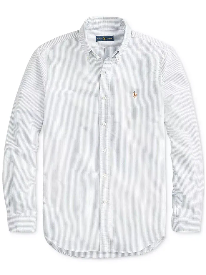 Мужская классическая оксфордская рубашка с длинным рукавом Polo Ralph Lauren — изображение 5 из 5, синий белый