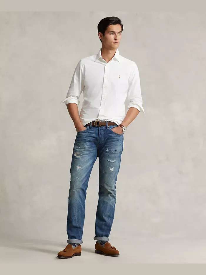 Мужская классическая оксфордская рубашка с длинным рукавом Polo Ralph Lauren — изображение 4 из 5, белый