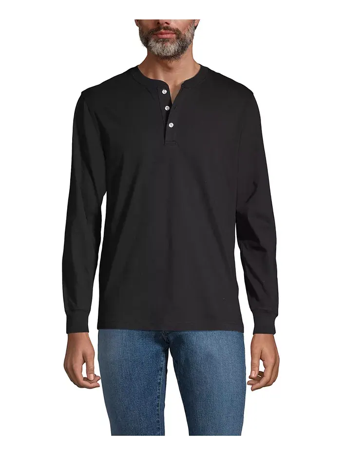 Футболка с длинным рукавом Henley Big & Tall Super-T Lands' End — изображение 1 из 4, черный