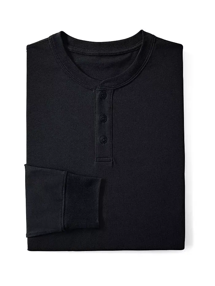 Футболка с длинным рукавом Henley Big & Tall Super-T Lands' End — изображение 2 из 4, черный