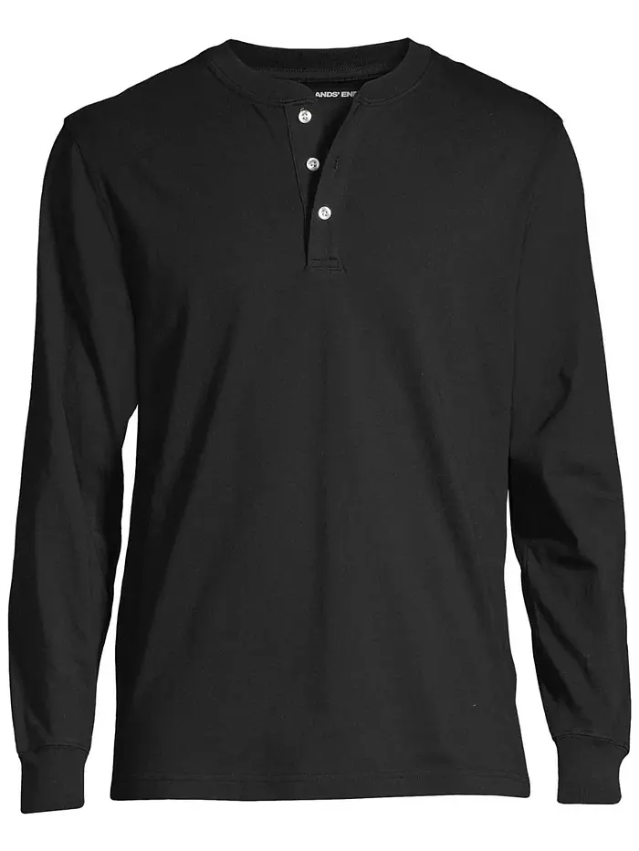 Футболка с длинным рукавом Henley Big & Tall Super-T Lands' End — изображение 3 из 4, черный
